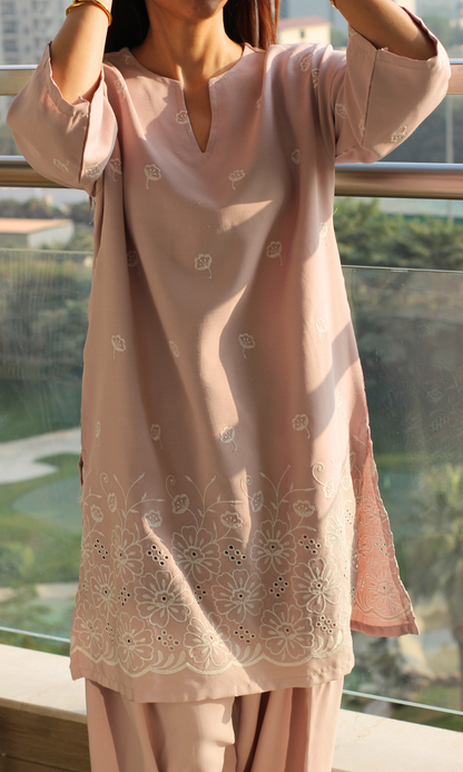 Mauve Mist Embroidered Anti Fit Kurta & Farshi Salwaar
