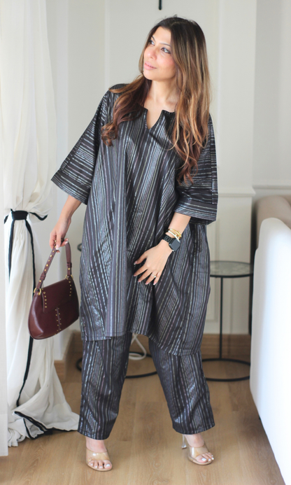 Midnight Striped Lurex Kaftan Co-ord