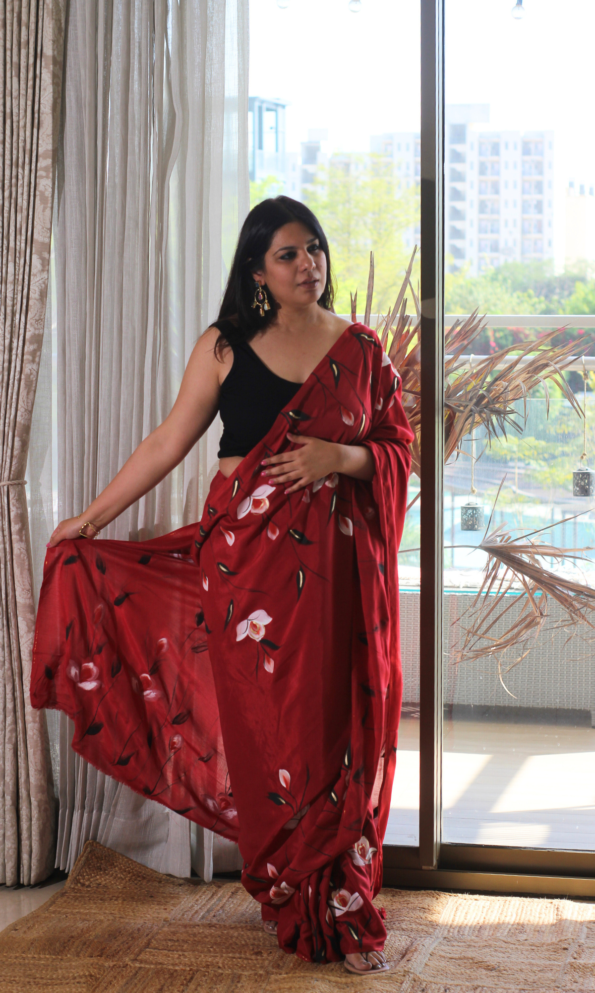 Princess Scarlett Muslin Silk Handbrush Painted Saree