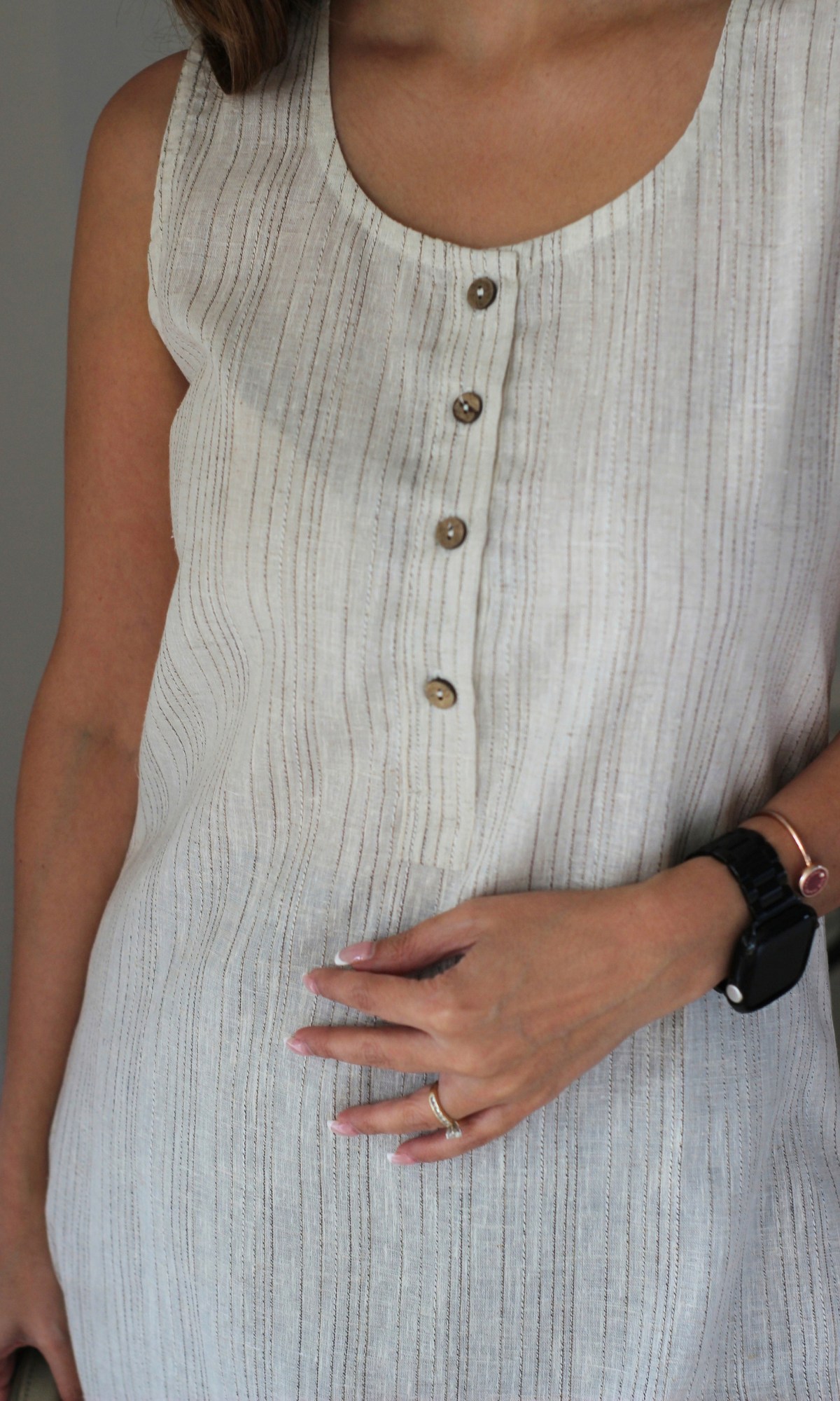 Beige & Black Round Neck Kurta & Cotton Pants