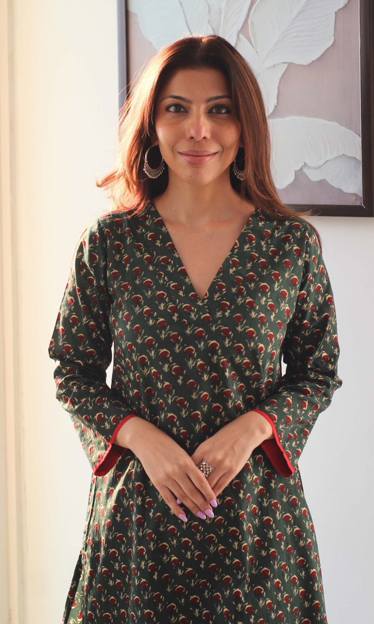 Bottle Green Printed Kurta & Pant