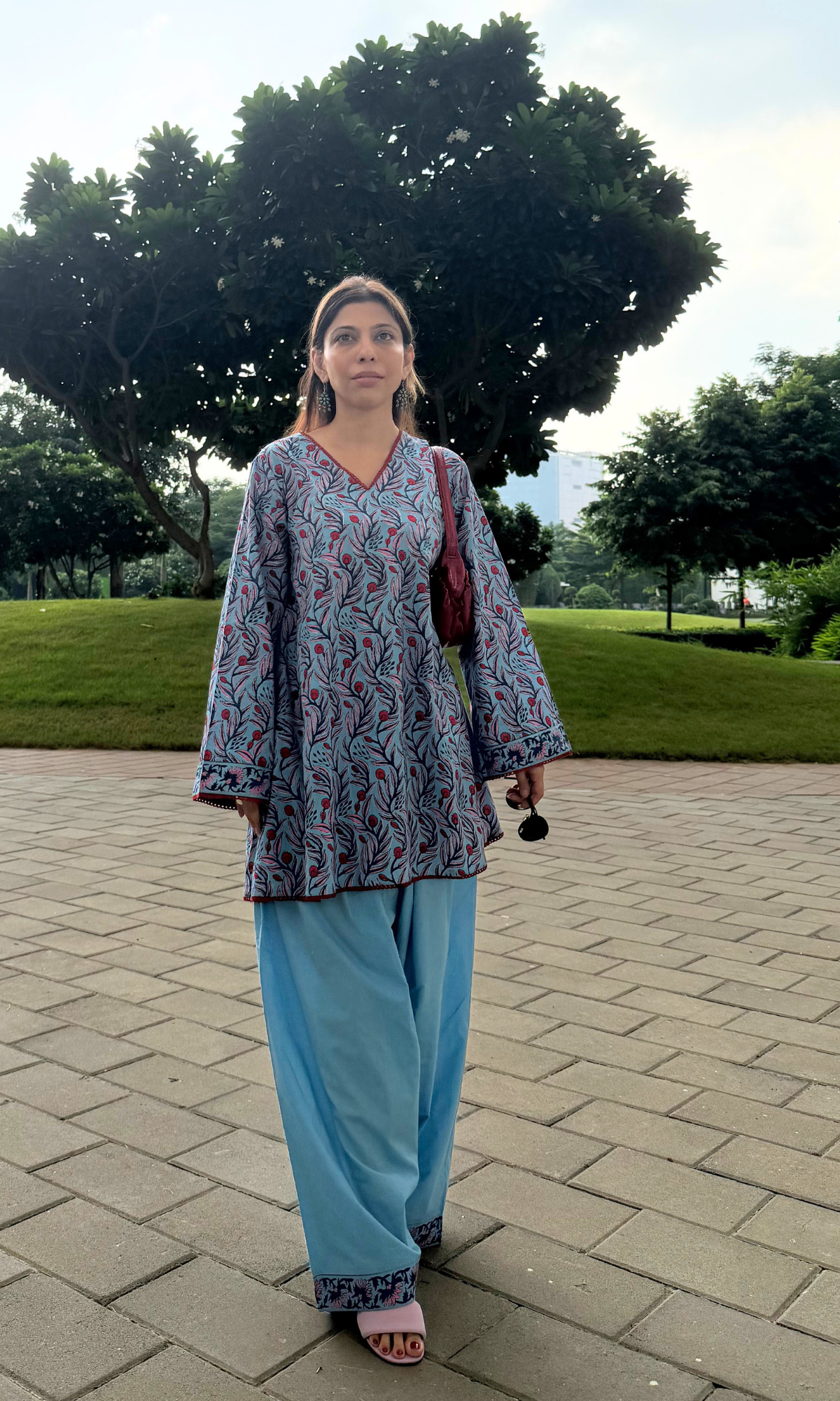 Cotton Sky Bloom Printed Anti Fit Kurta with Farshi Pants