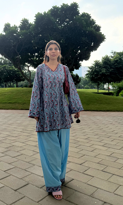 Cotton Sky Bloom Printed Anti Fit Kurta with Farshi Pants
