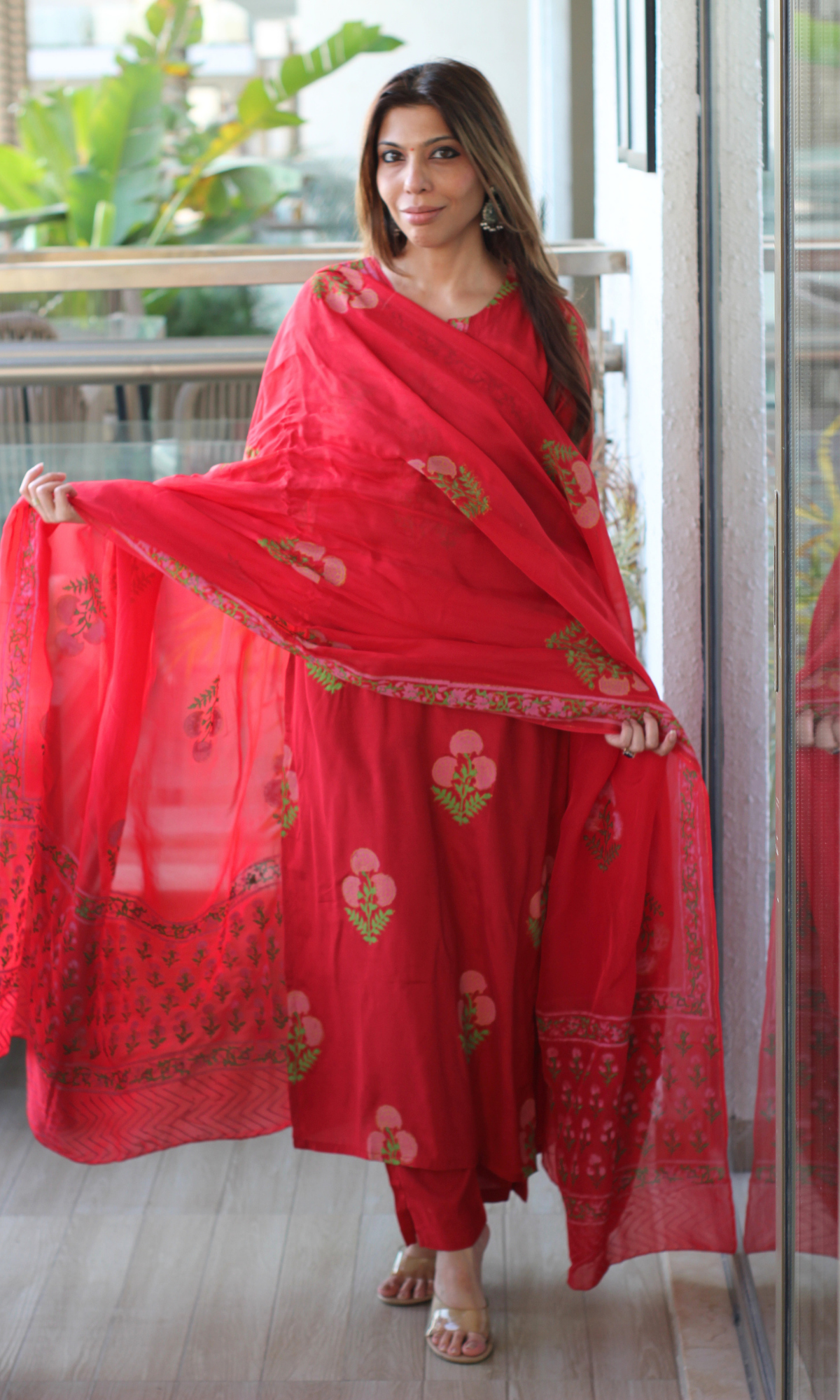 Lal Ishq Muslin Block Print Kurta, Pant & Organza Dupatta