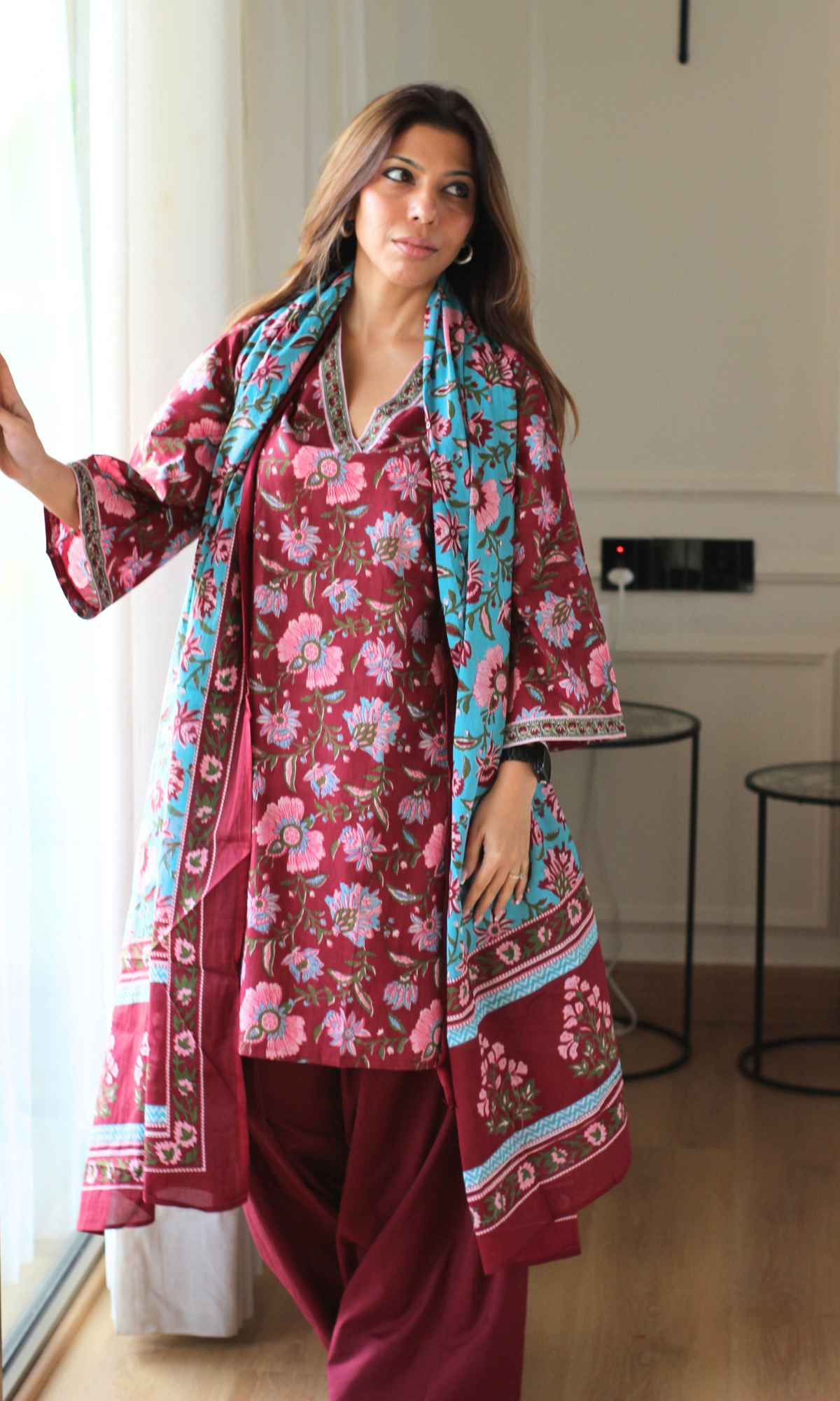 Albeli Block Print Kurta, Dupatta & Cotton Farshi Salwaar