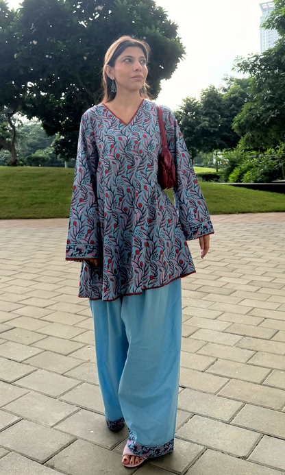 Cotton Sky Bloom Printed Anti Fit Kurta with Farshi Pants