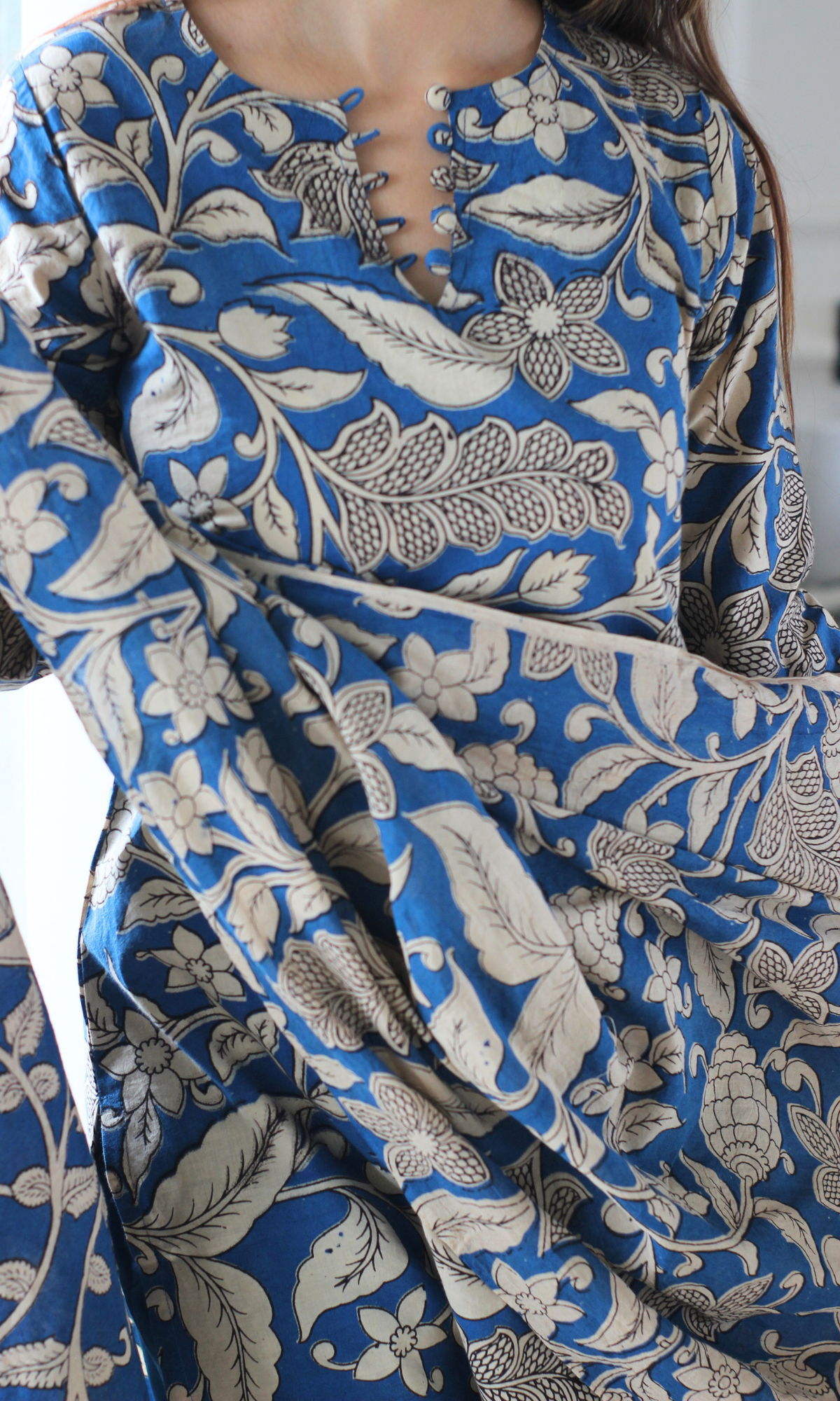 Sapphire Blue Kalamkari Kurta, Dupatta & Cotton Pants