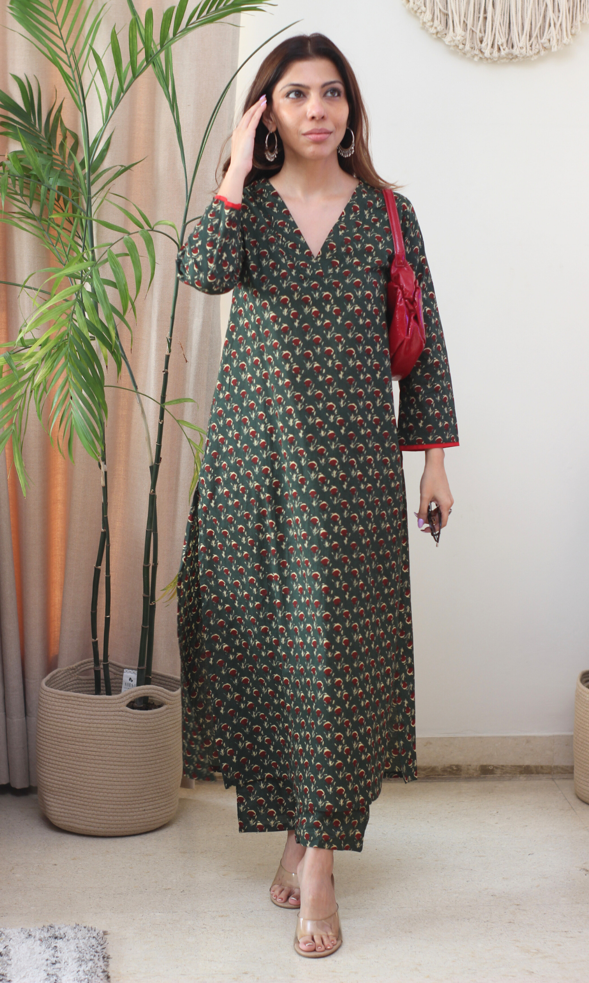 Bottle Green Printed Kurta & Pant