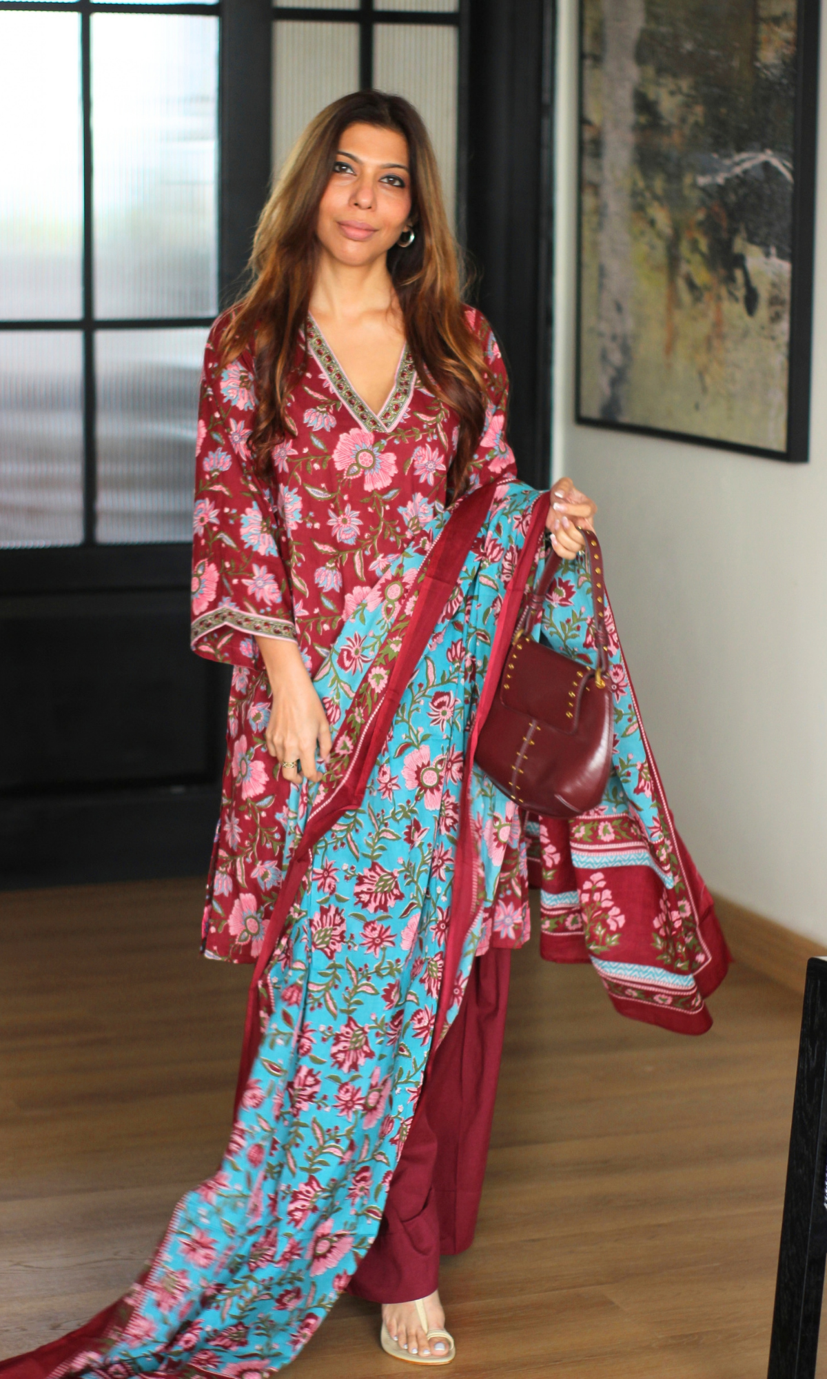 Albeli Block Print Kurta, Dupatta & Cotton Farshi Salwaar