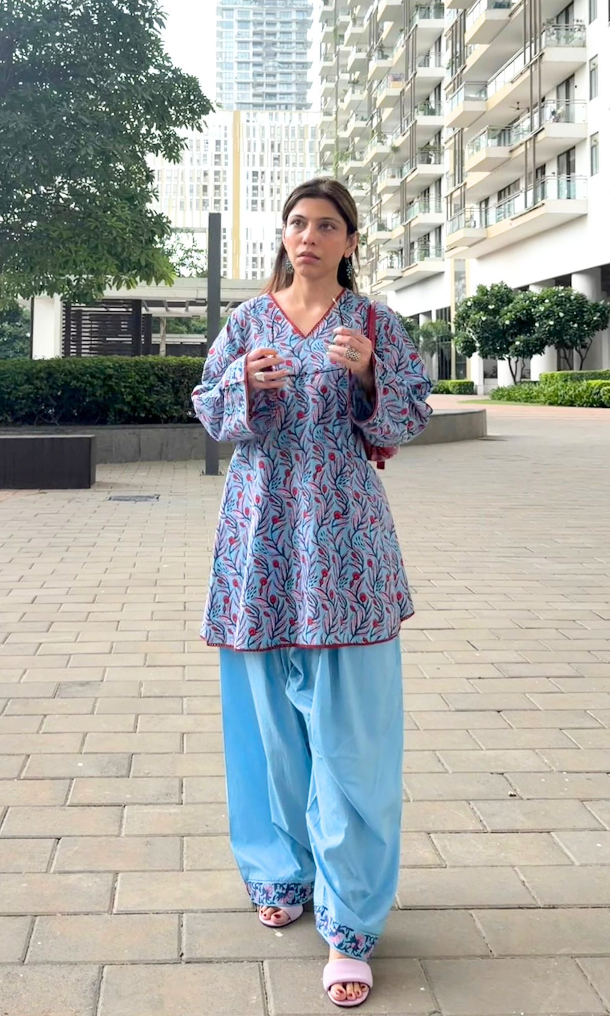 Cotton Sky Bloom Printed Anti Fit Kurta with Farshi Pants