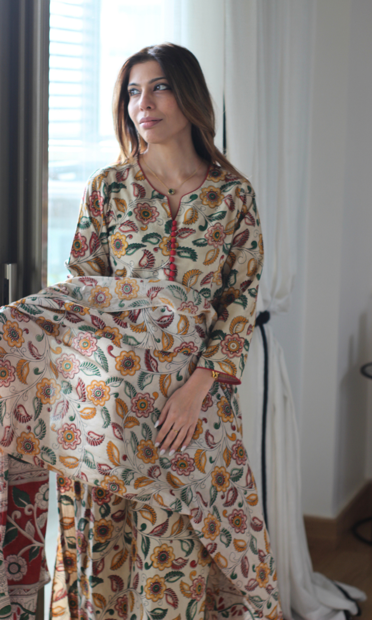 Sukoon Beige Kalamkari Cotton Kurta & Dupatta