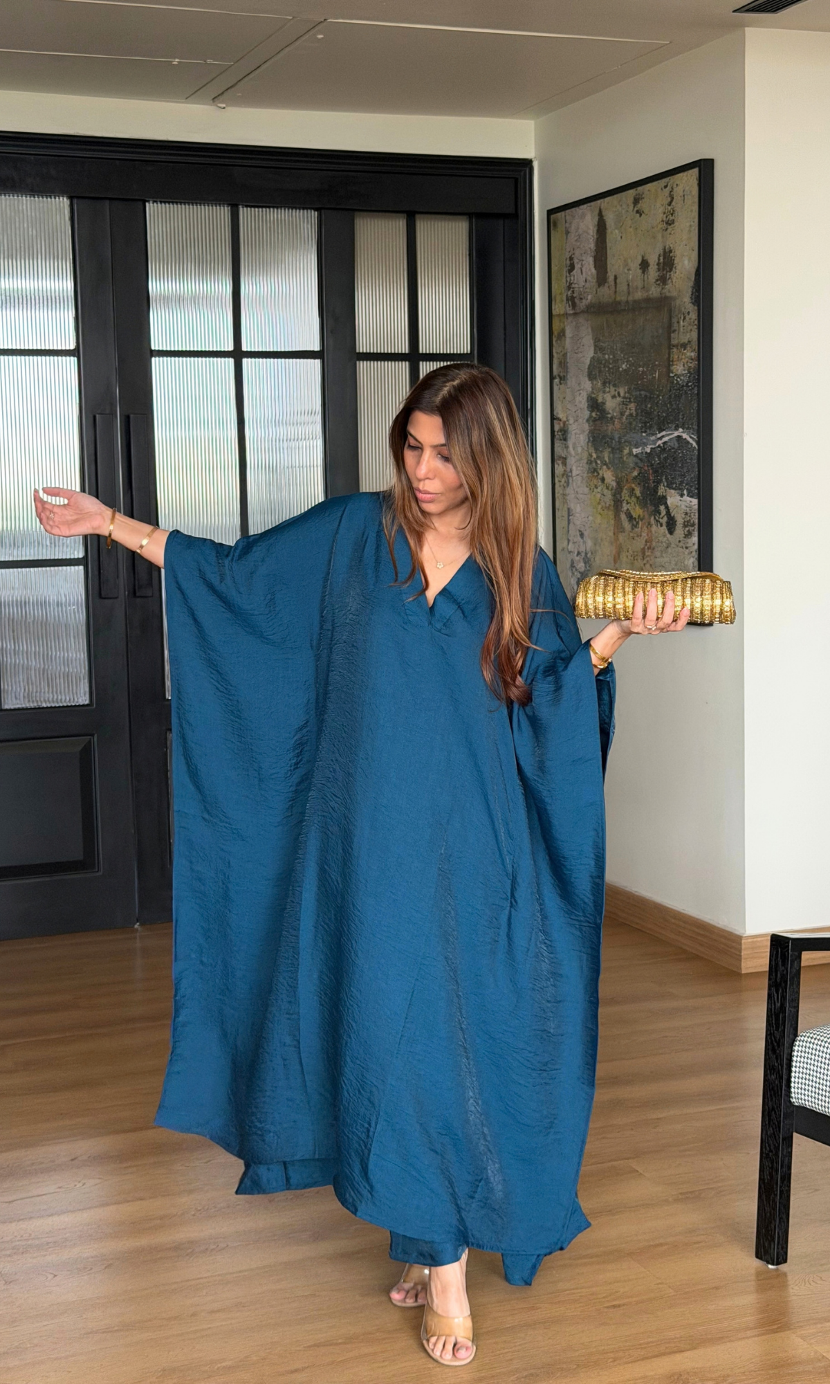Teal Blue Textured Kaftan Style Co-ord
