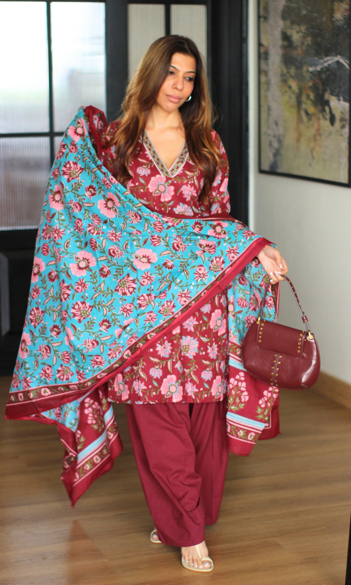 Albeli Block Print Kurta, Dupatta & Cotton Farshi Salwaar