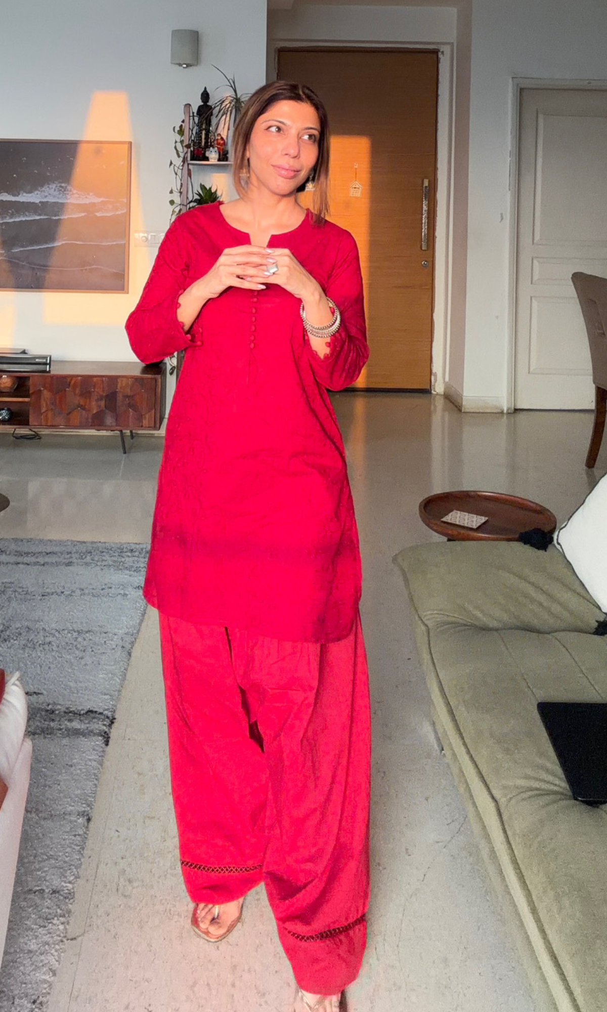 Rose Embroidered Kurta & Cotton Farshi Salwaar
