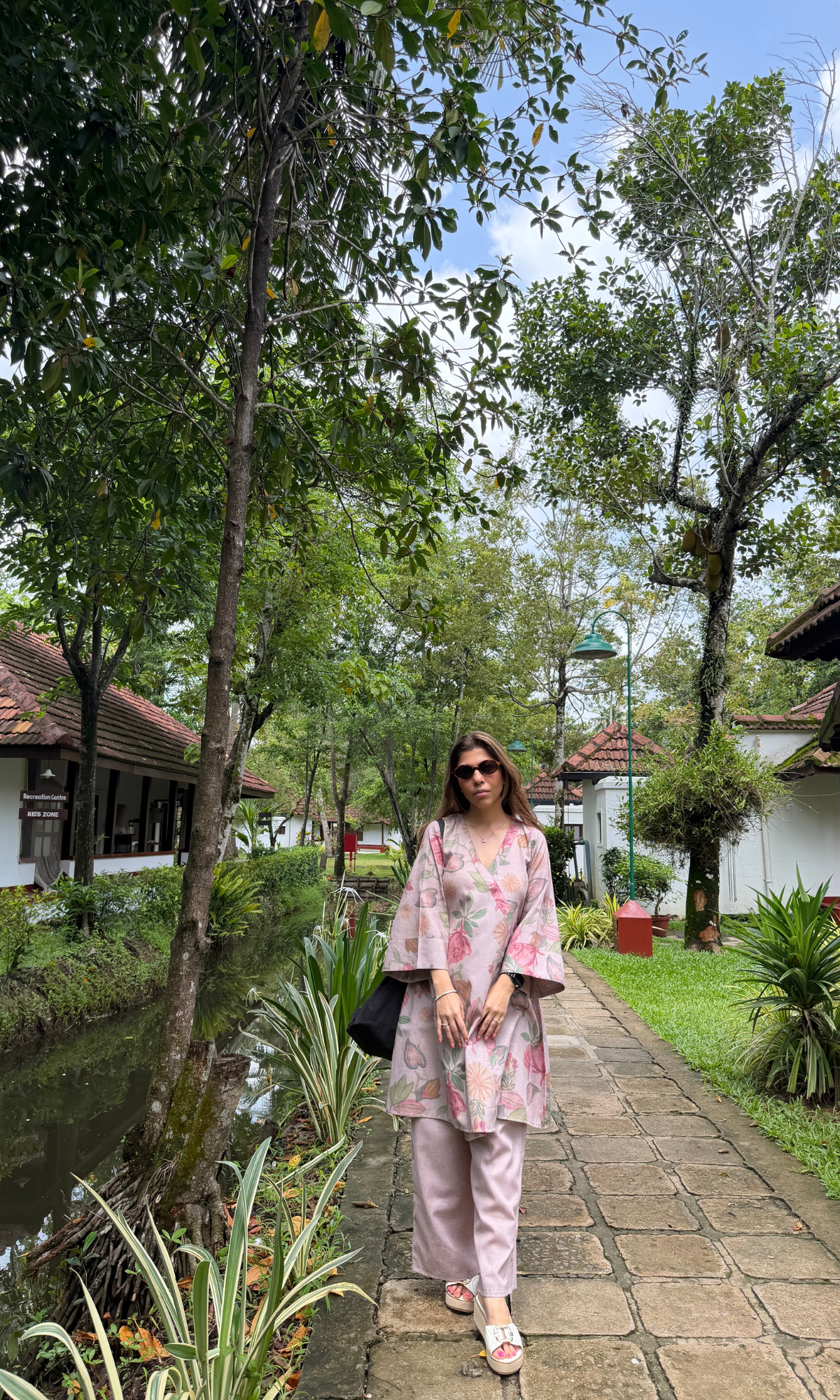 Dusty Pink Bloom Linen Blend Kimono Kurta with Linen Pants