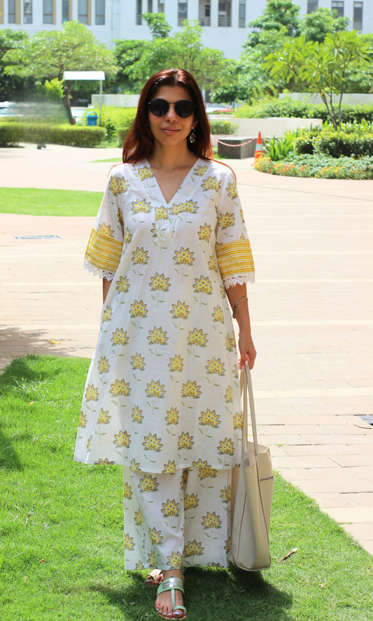 Cotton Daisy Yellow Boxy Sleeves Co-ord