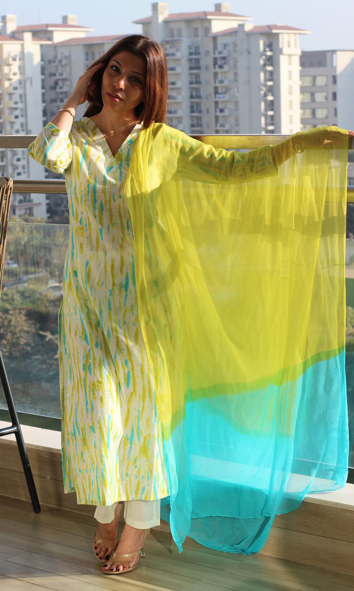 Cotton Like Sky Breeze Printed Kurta, Pant & Ombré Chiffon Dupatta