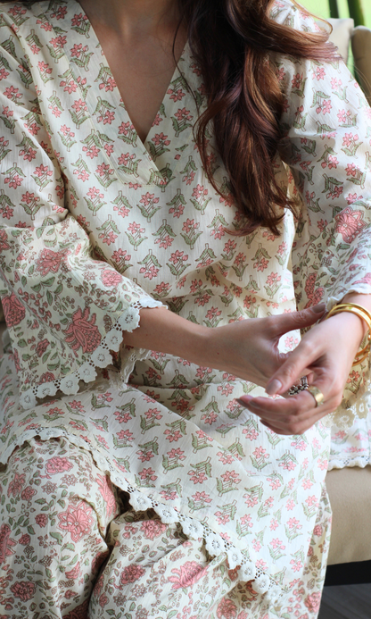 Peach Bloom Cotton Kurta with Farshi Salwaar