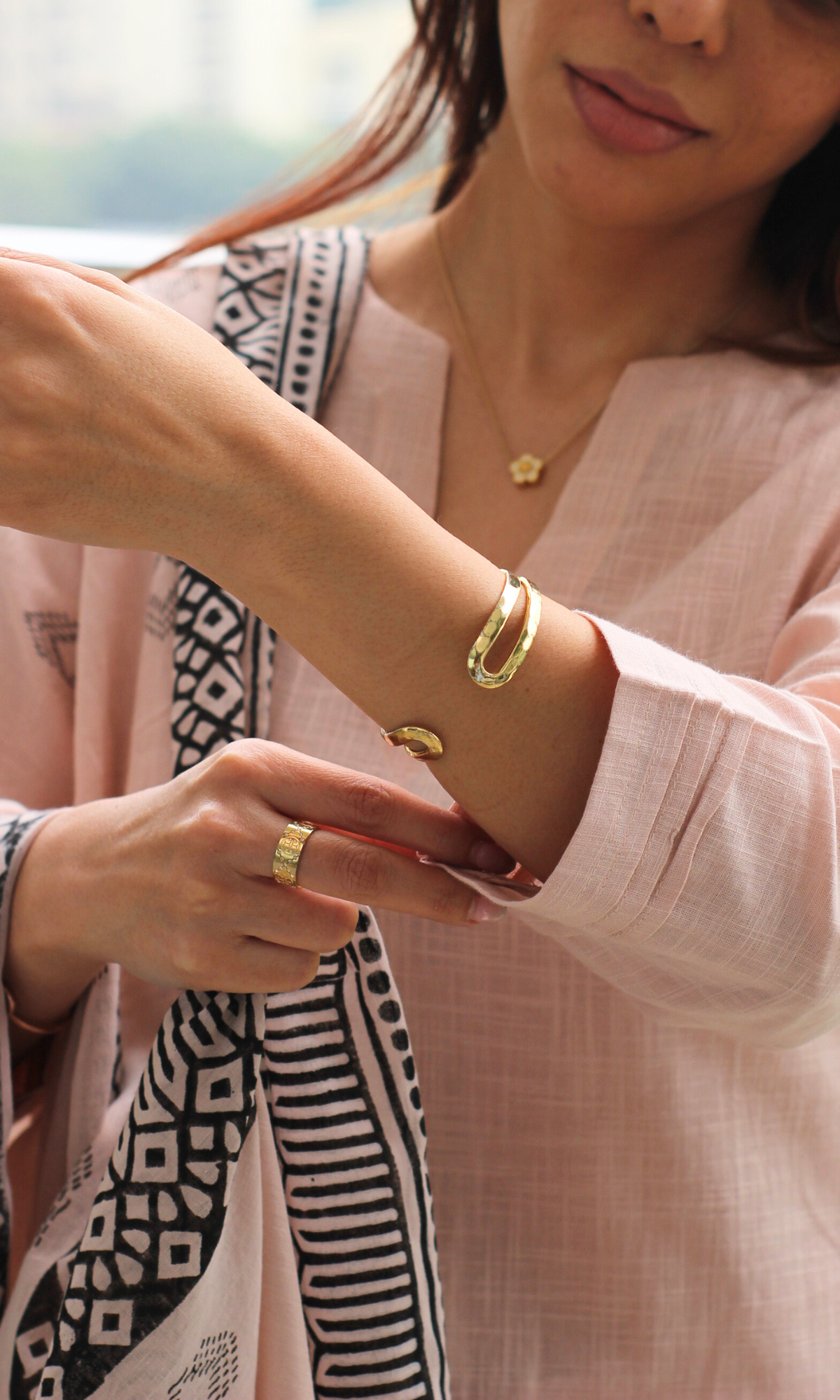 Cotton Slub Ballet Pink Suit with Mul Line Wave Dupatta