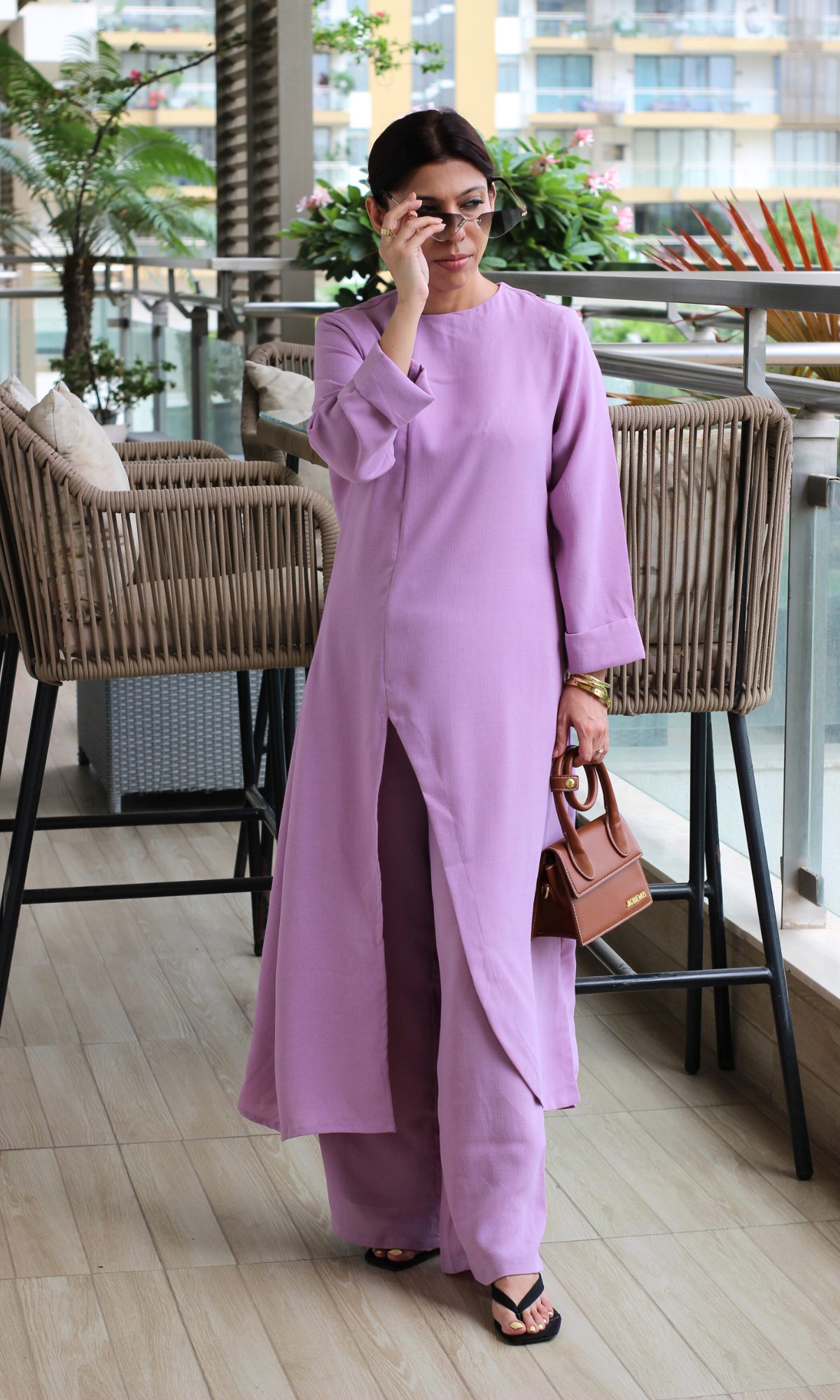 Misty Pink Boat Neck Front Slit Textured Co-ord