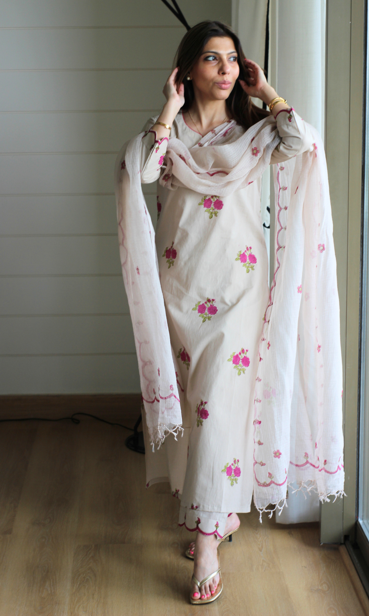 Saira Fascia Handblock Print Kurta, Pant & Kota Doria Handblock Dupatta