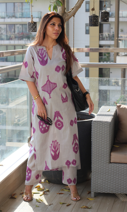 Ash Blue & Purple Nomad Print Cotton Low High Style Co-ord