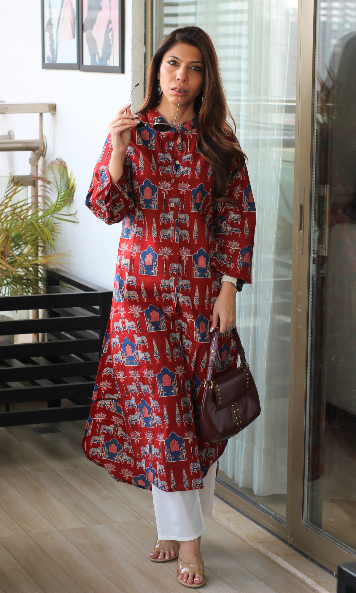 Red Fort Print Pathani Kurta & Pant