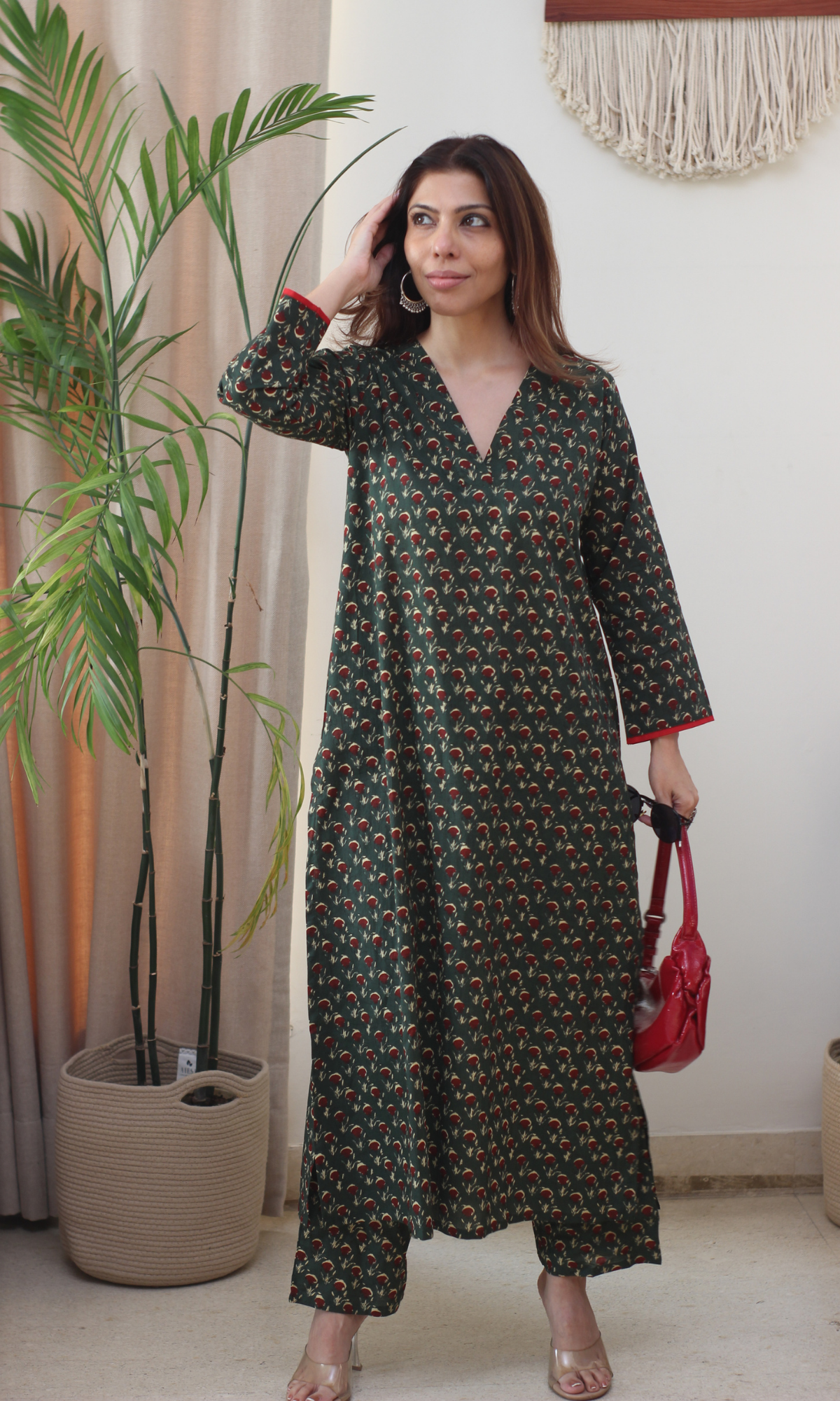 Bottle Green Printed Kurta & Pant