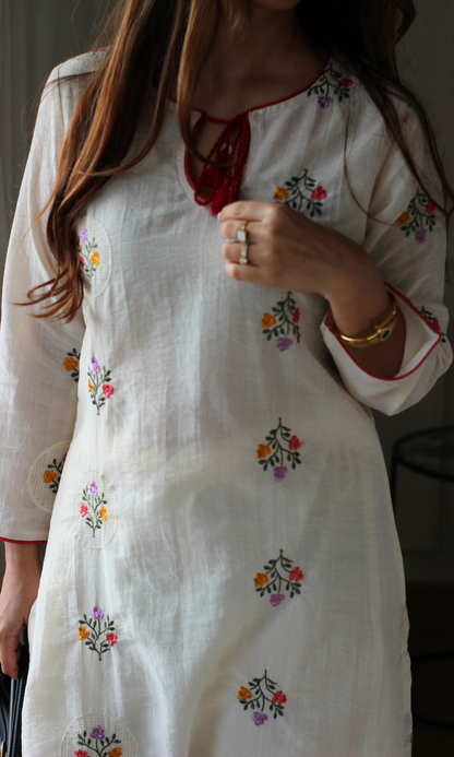 Ivory Red Embroidered Kurta & Pants
