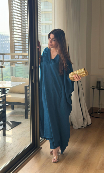Teal Blue Textured Kaftan Style Co-ord