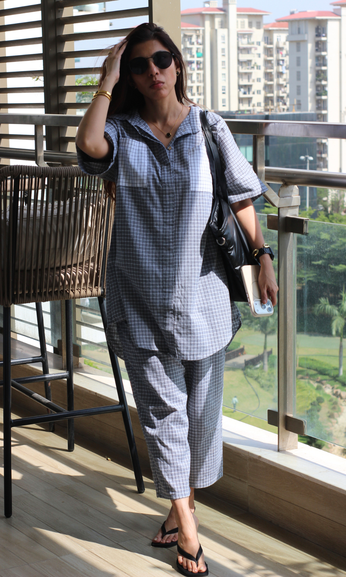 Stone Checks Contrast Pocket Handloom Cotton Co-ord