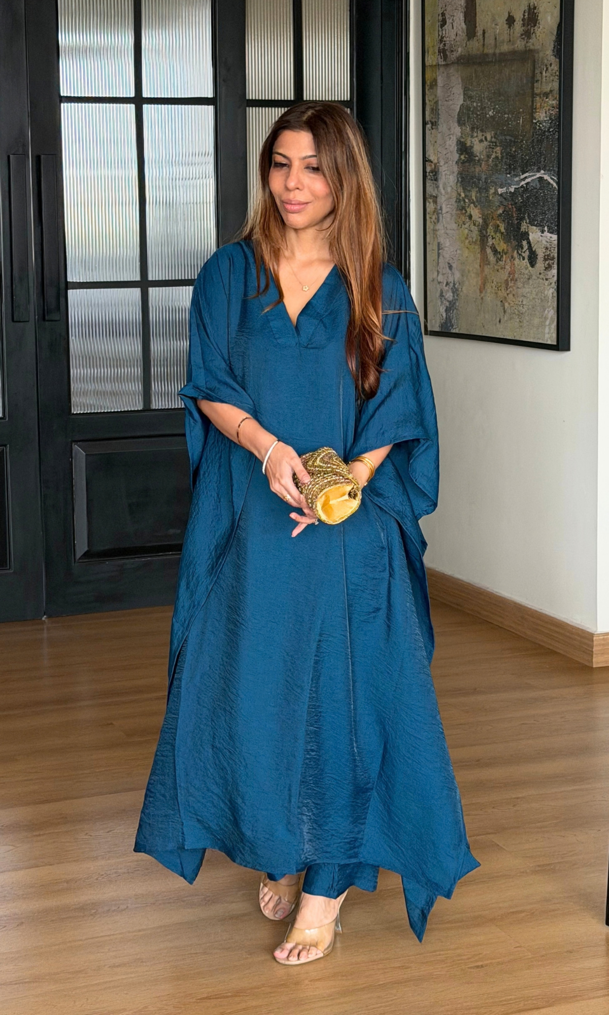 Teal Blue Textured Kaftan Style Co-ord