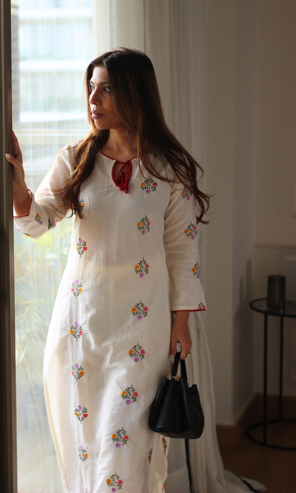 Ivory Red Embroidered Kurta & Pants