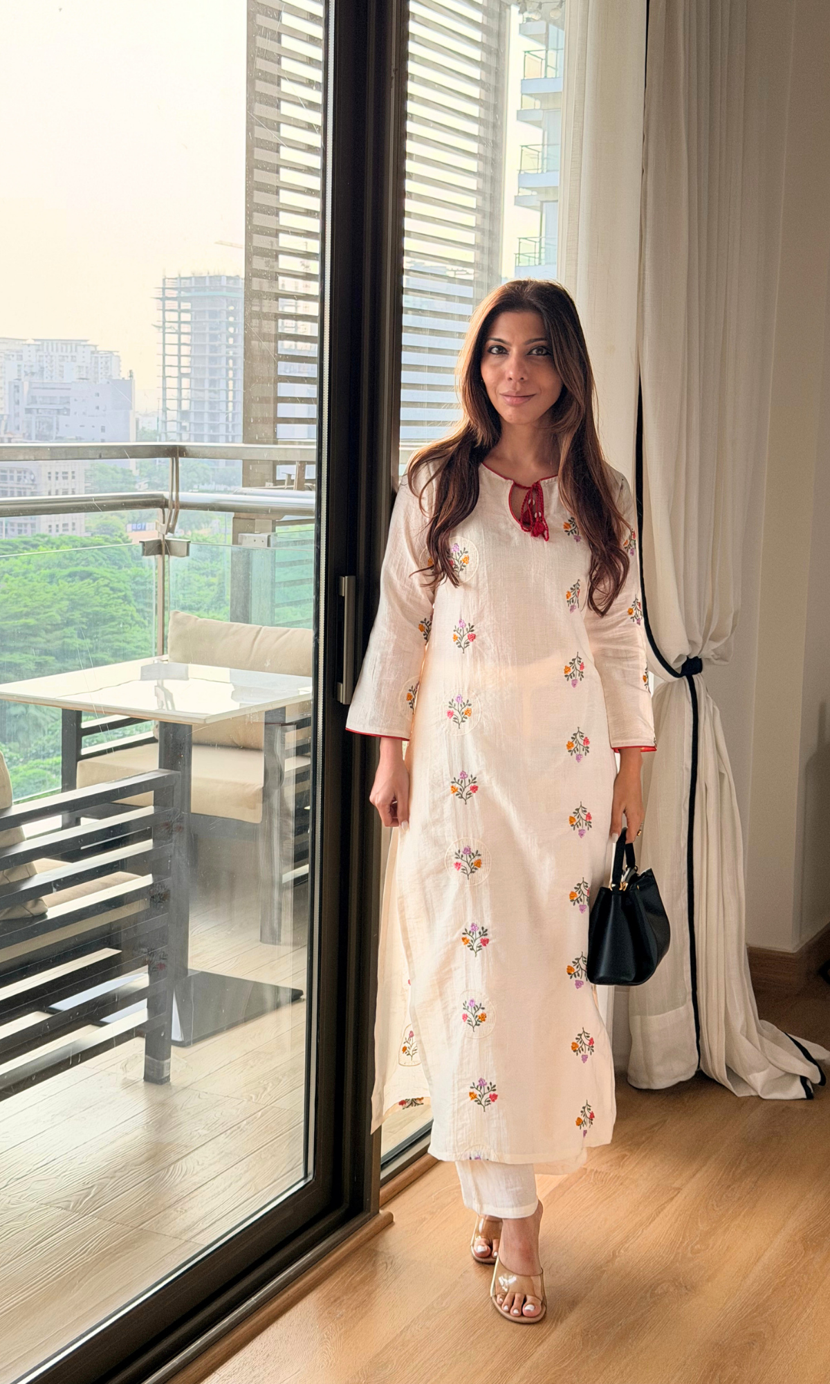 Ivory Red Embroidered Kurta & Pants