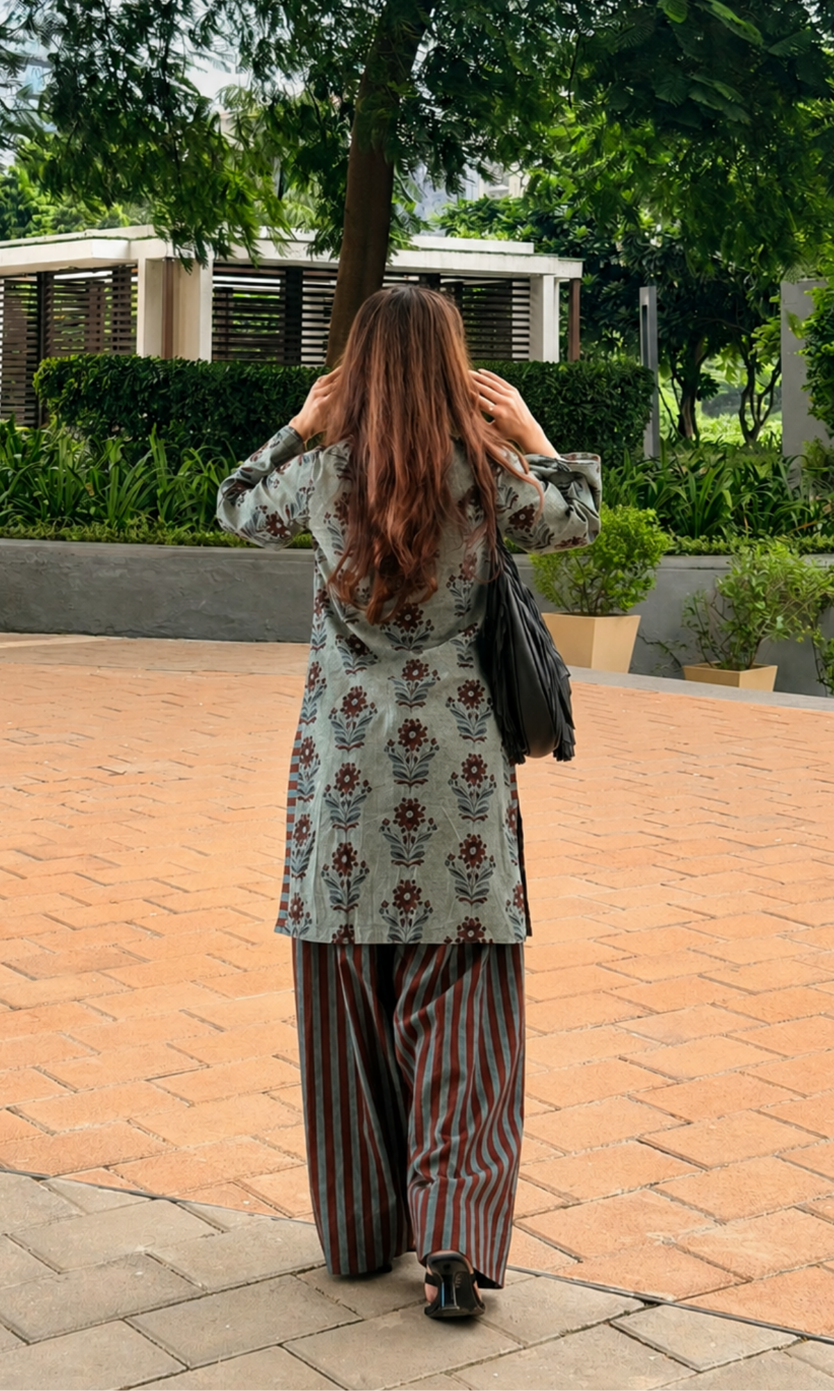 Earthy Green & Red Mughal Kurta with Farshi