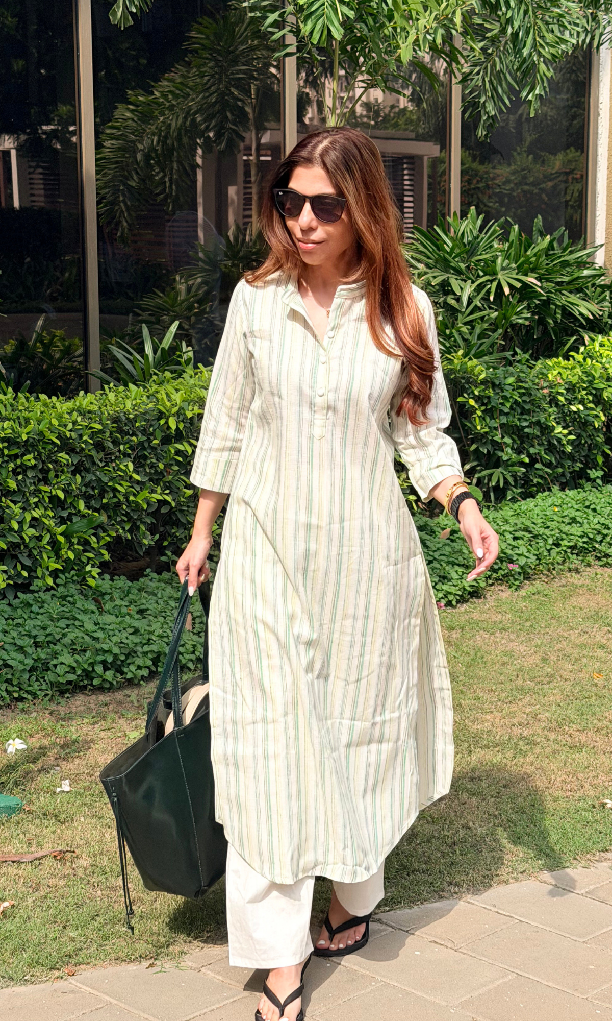 Green Striped Handloom Kurta & Cotton Pants