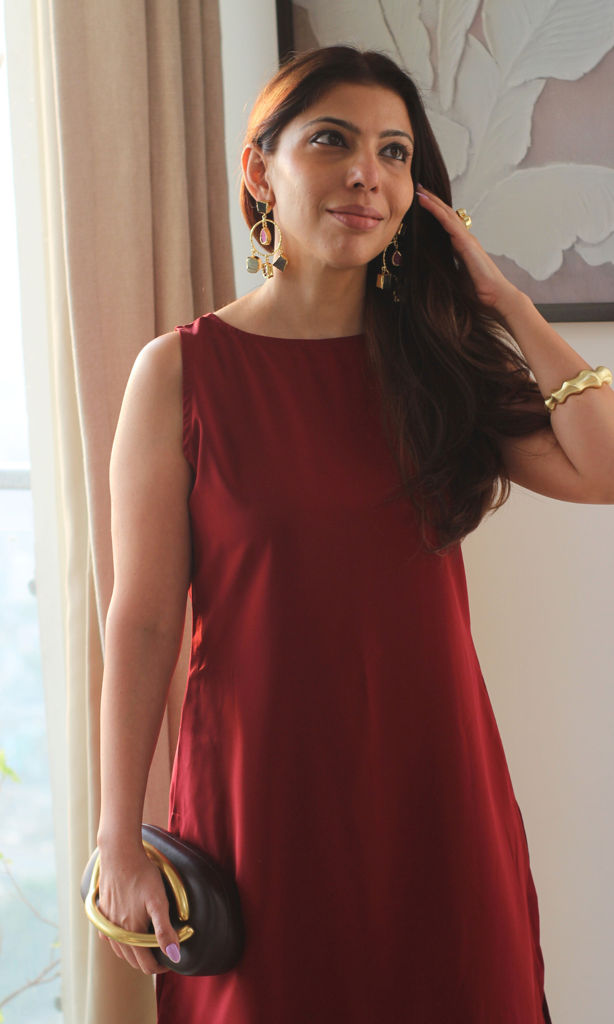 Ruby Glossy Boat Neck Kurta with Farshi Salwaar