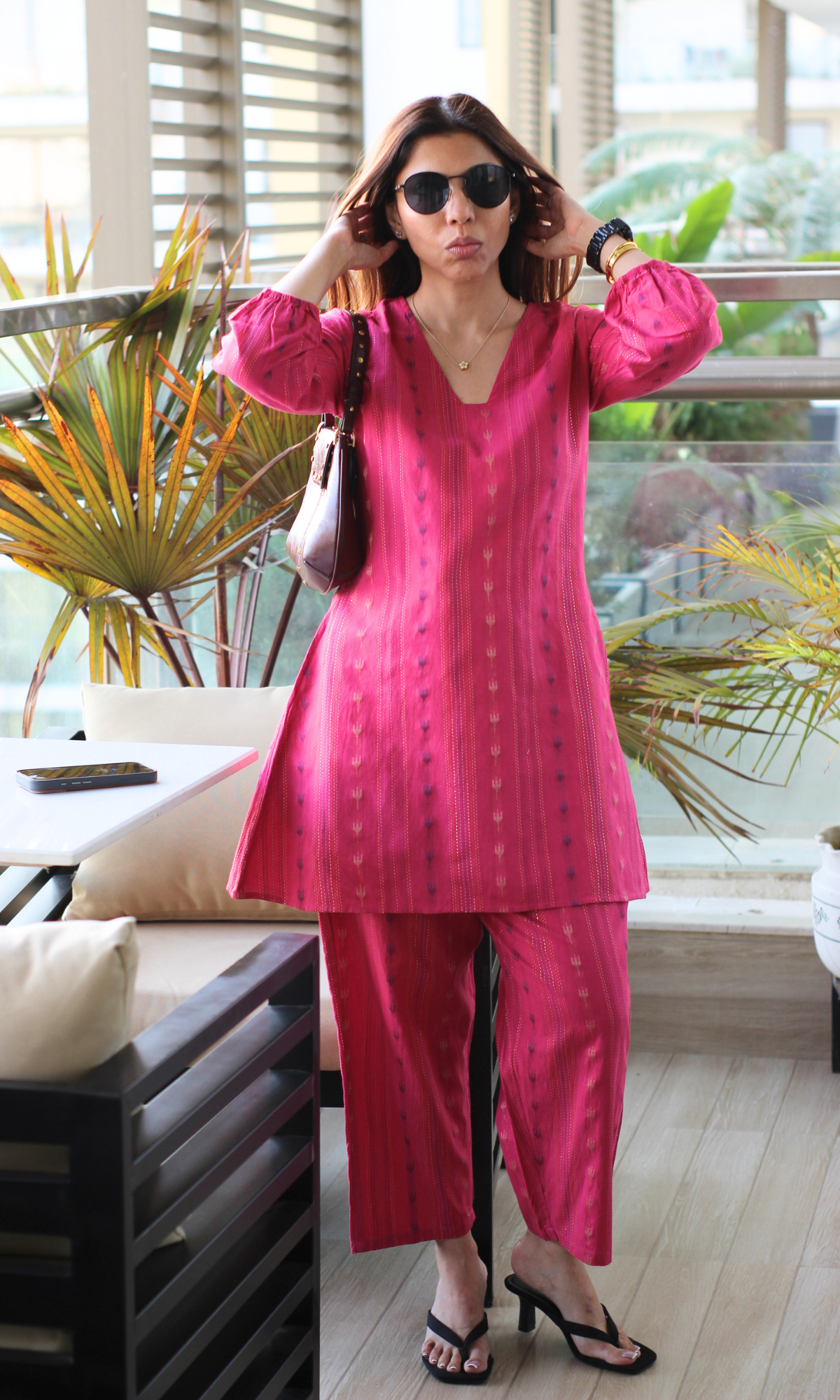 Fuchsia Pink Cotton Lurex Woven Co-ord
