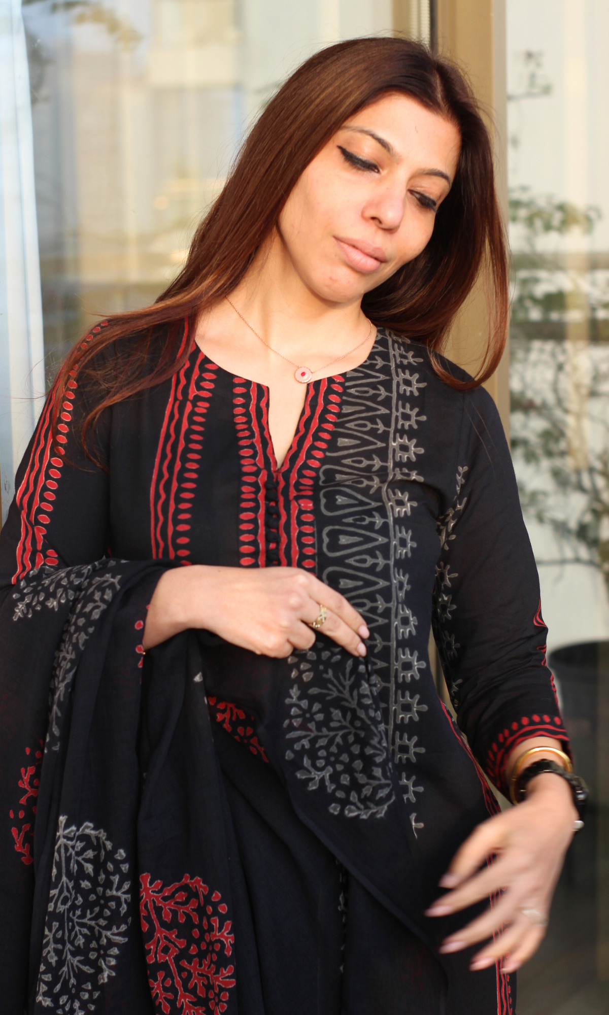 Cotton Kohl Naqsha Handblock Print Kurta, Dupatta & Cotton Pants