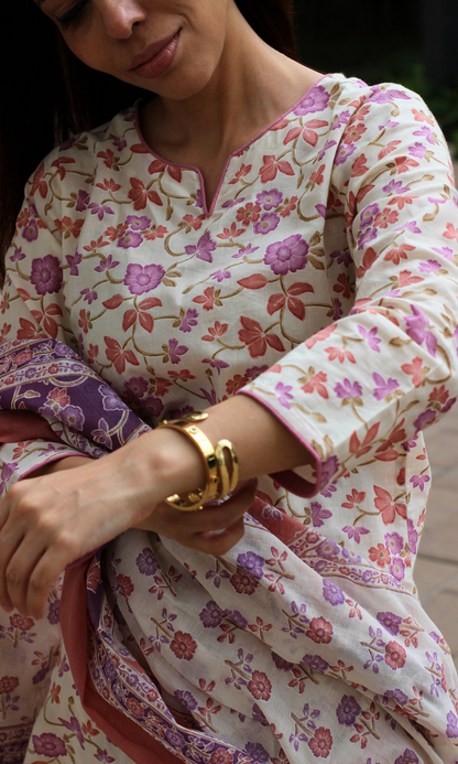 Cotton Monsoon Blush Printed Suit with Cotton Dupatta
