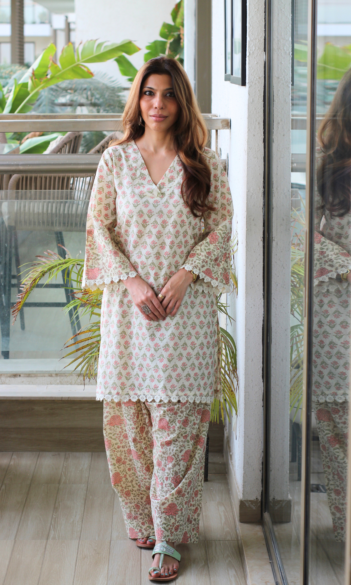 Peach Bloom Cotton Kurta with Farshi Salwaar