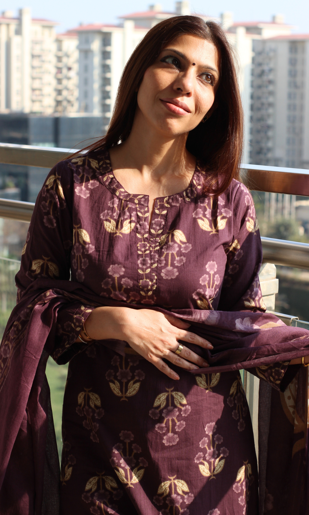 Muted Purple Mughal Gulistan Kurta, Dupatta & Cotton Pants