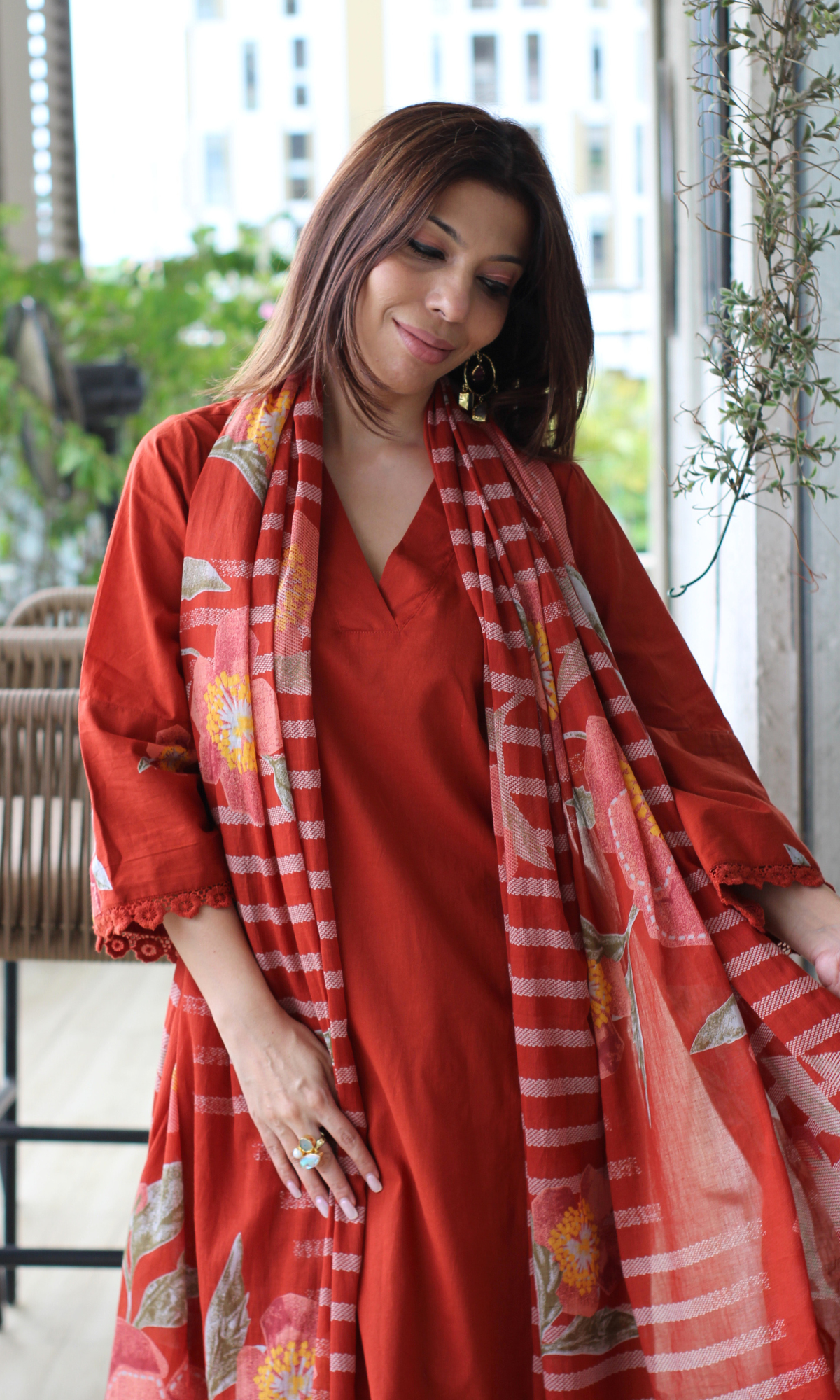 Tangerine Gulzar Kurta with Farshi Salwar & Cotton Dupatta