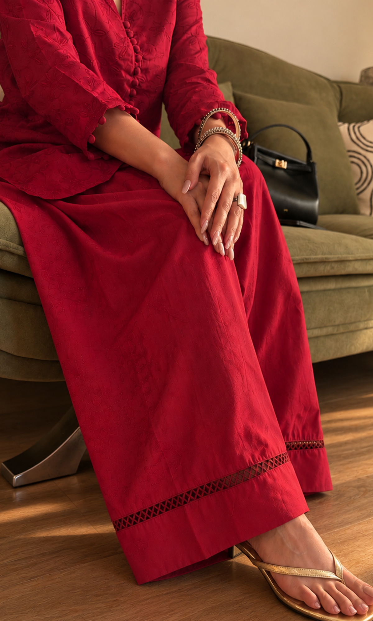 Rose Embroidered Kurta & Cotton Farshi Salwaar