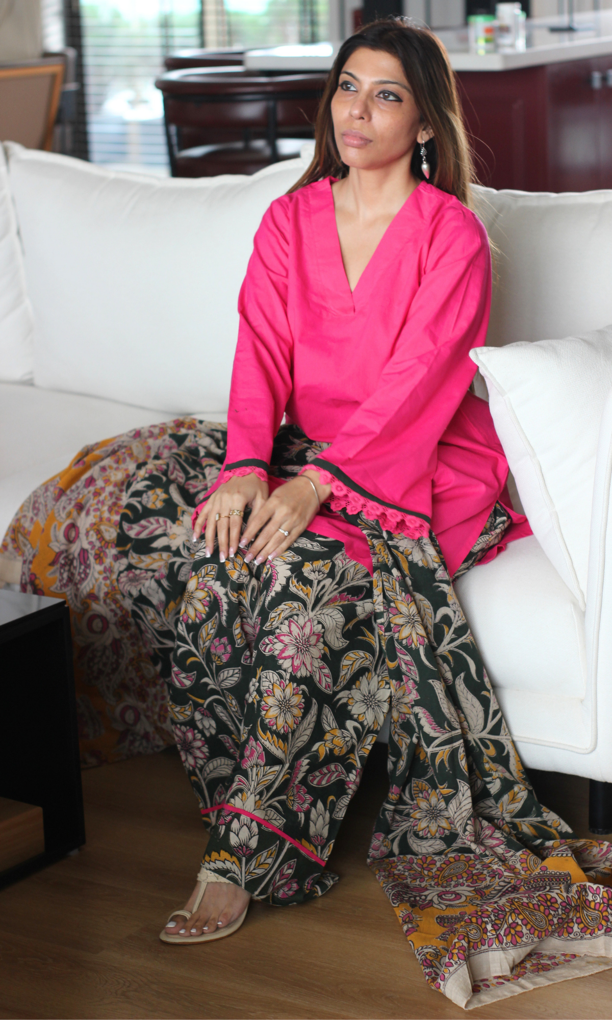 Fuscia Pink Kurta, Handblock Kalamkari Farshi Salwaar & Dupatta