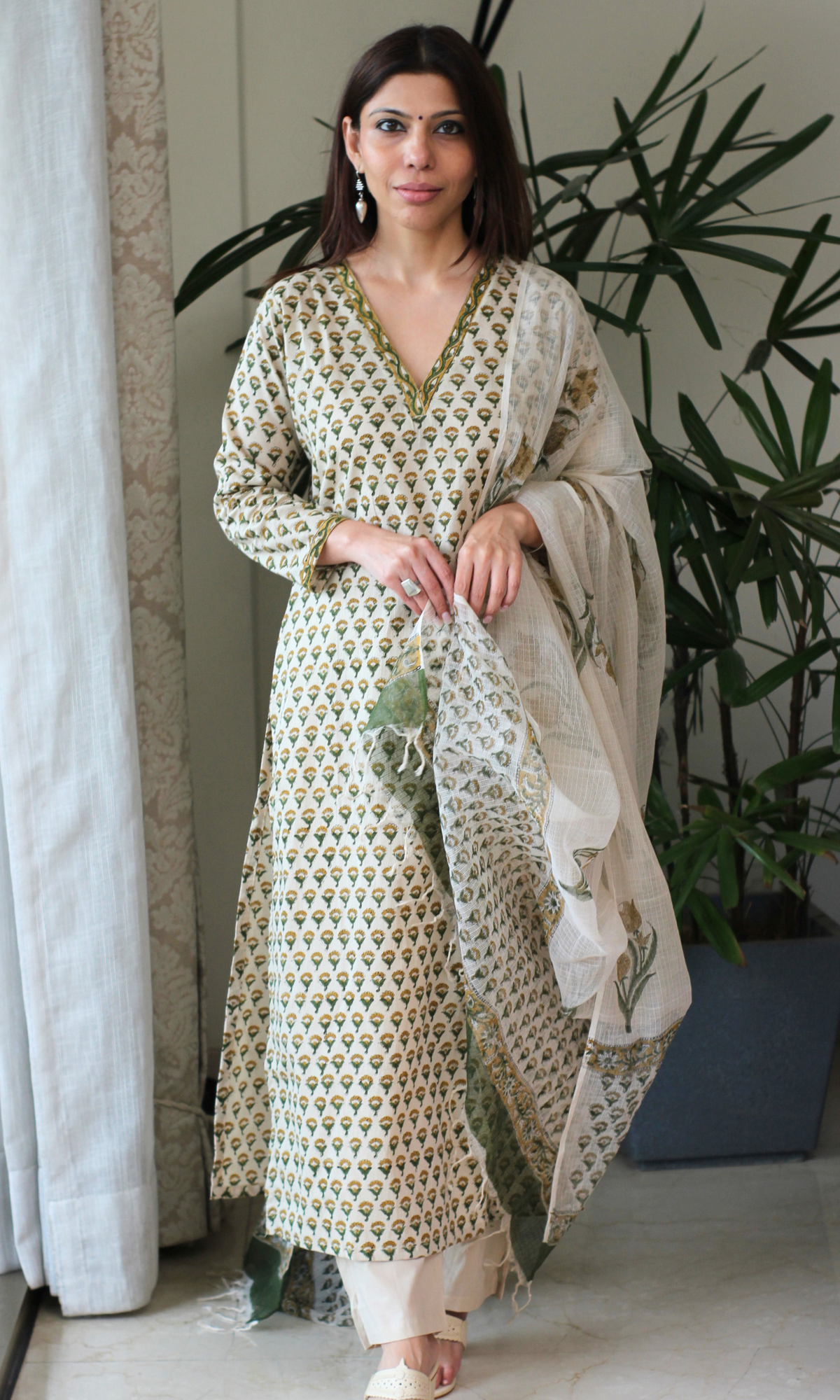 Saira Inaya Handblock Print Kurta, Kota Dupatta & Cotton Pants