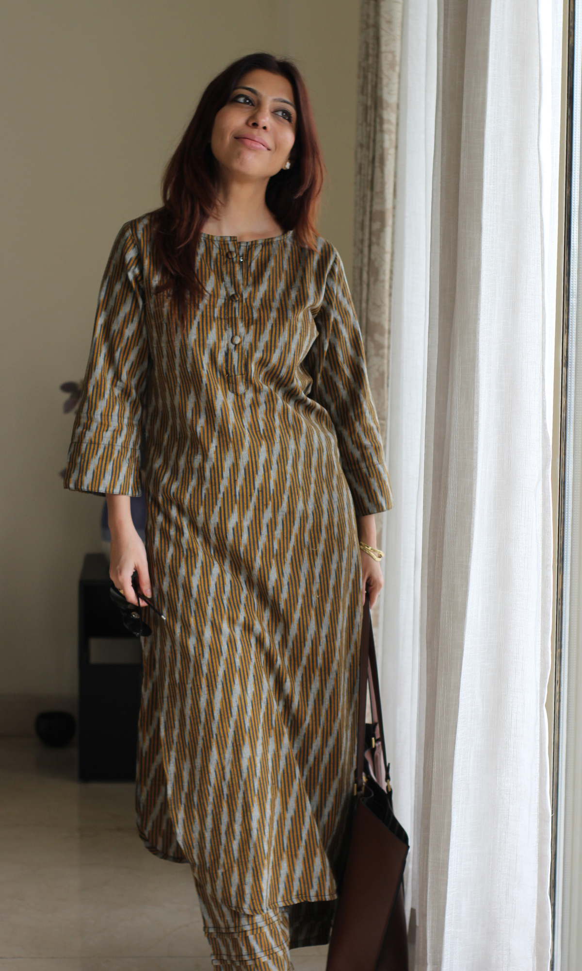 Desert Ikat Buttoned Kurta with Pintuck Pleated Pants
