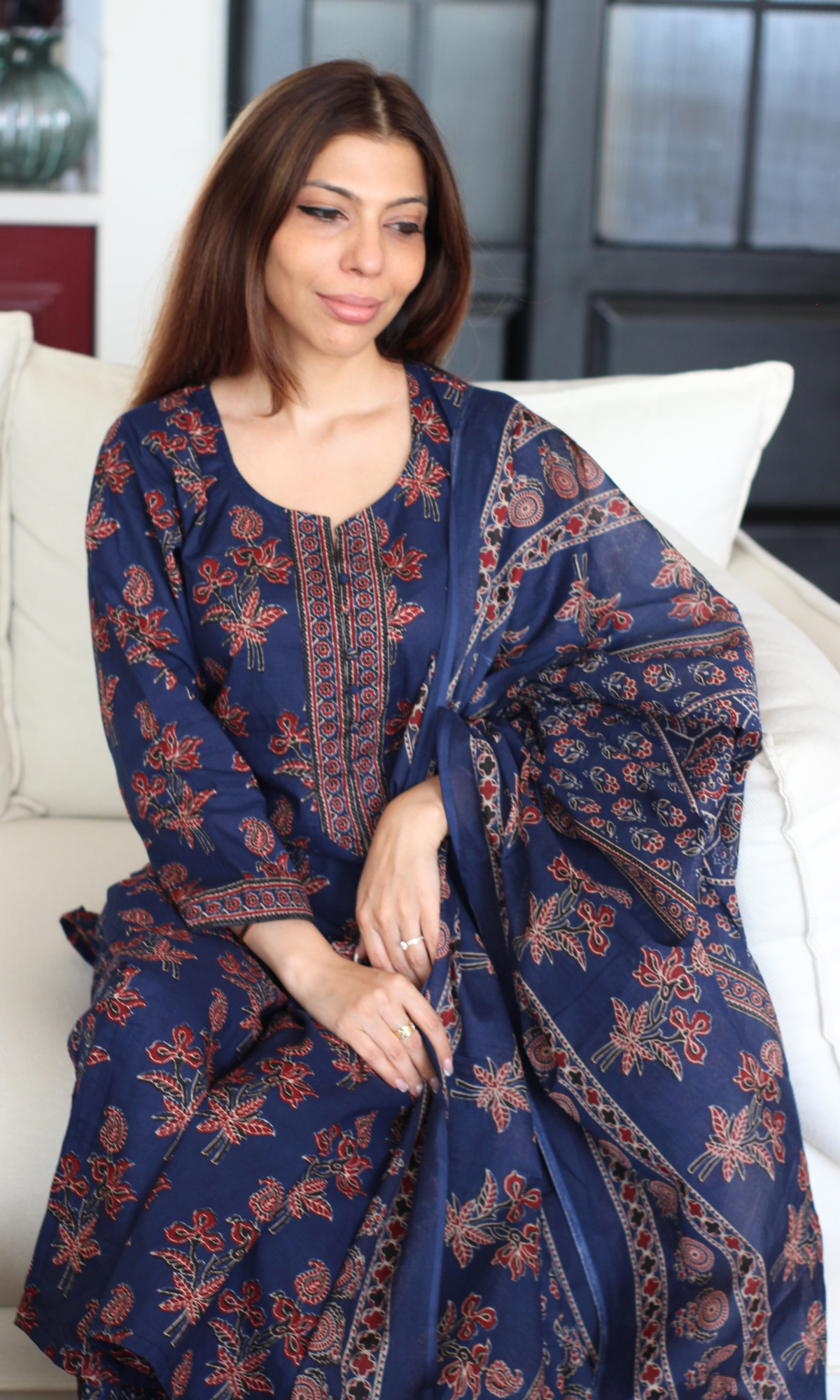 Cotton Neel Rani Ajrakh Print Suit with Cotton Printed Dupatta