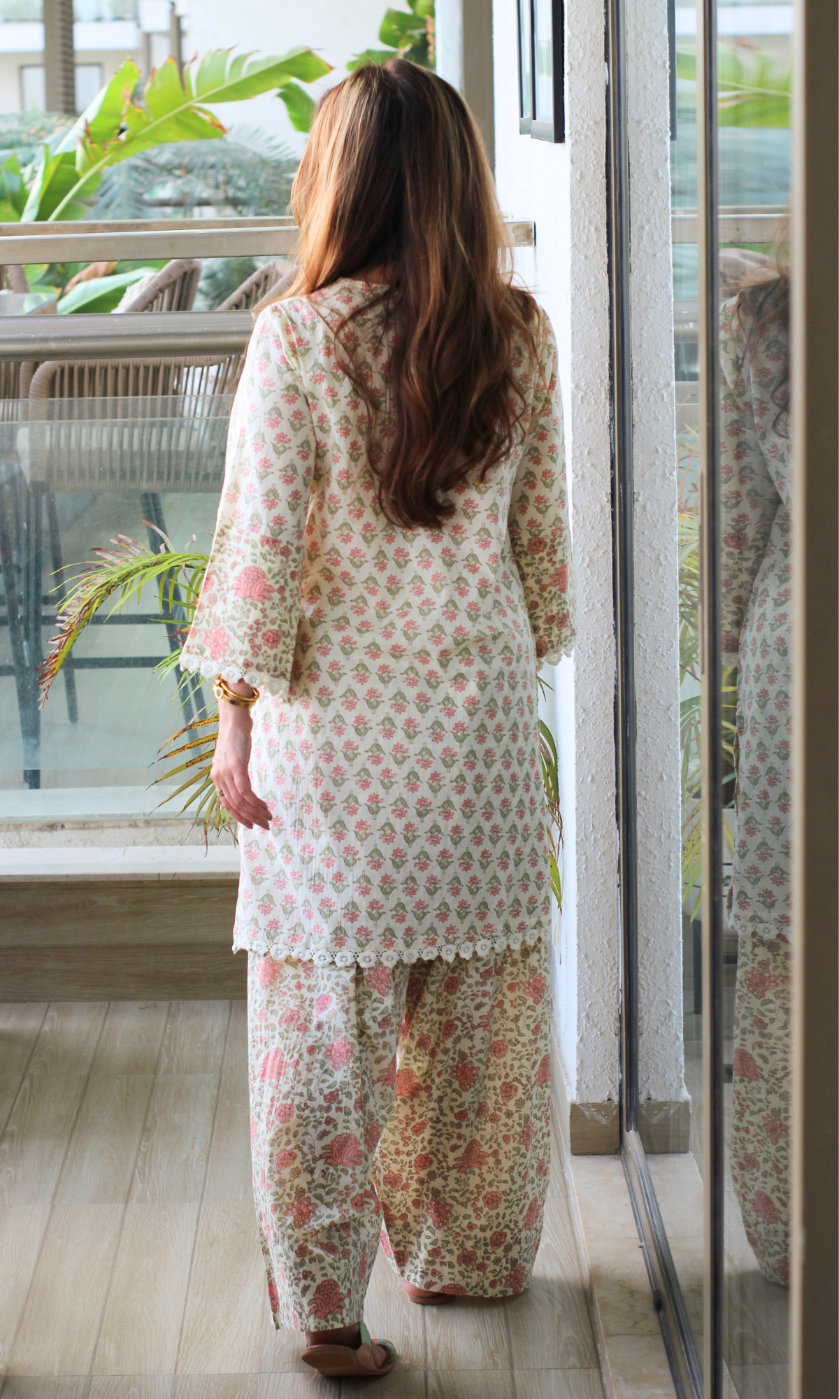 Peach Bloom Cotton Kurta with Farshi Salwaar