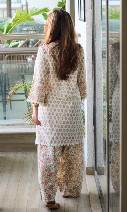 Peach Bloom Cotton Kurta with Farshi Salwaar